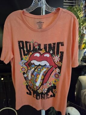 the Rolling Stones Coral Graphic Tee with Multicolor Floral Tongue